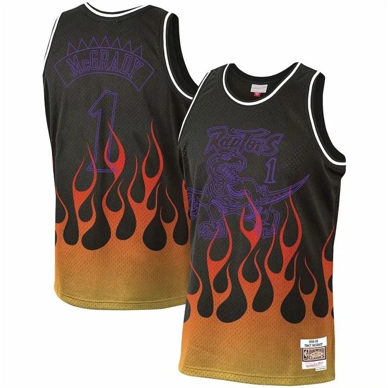 Men Toronto Raptors #1 Mcgrady Black Flame retro NBA Jersey->toronto raptors->NBA Jersey